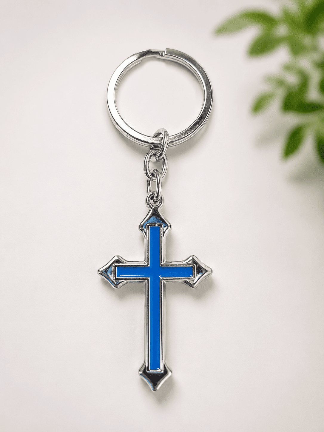 Blue Stainless Steel Cross Keychain – Premium Finish