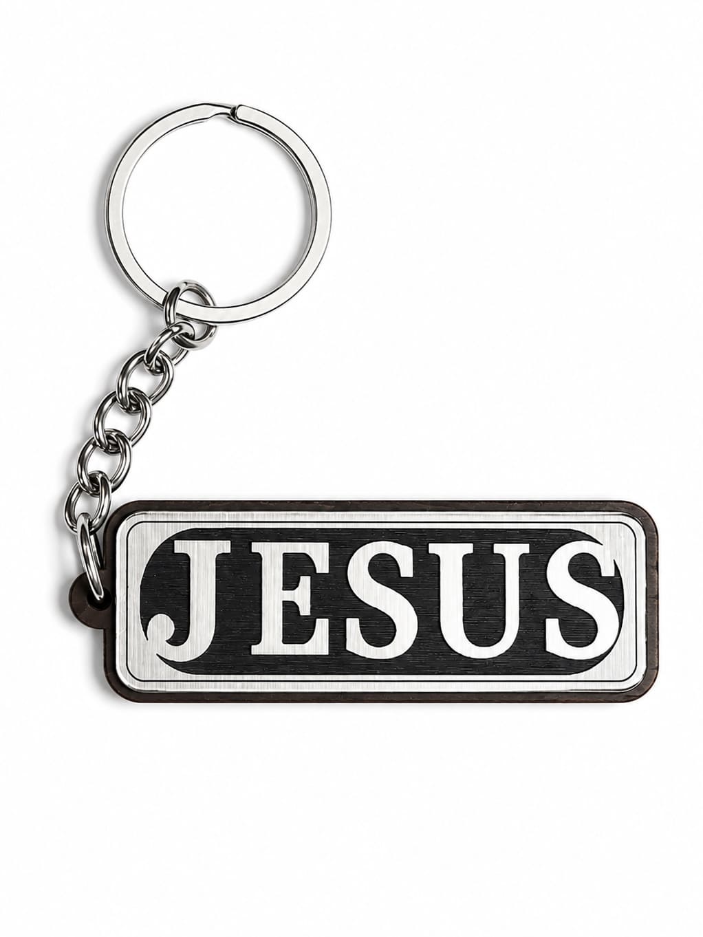 Black Wooden Keychain – Silver Finish