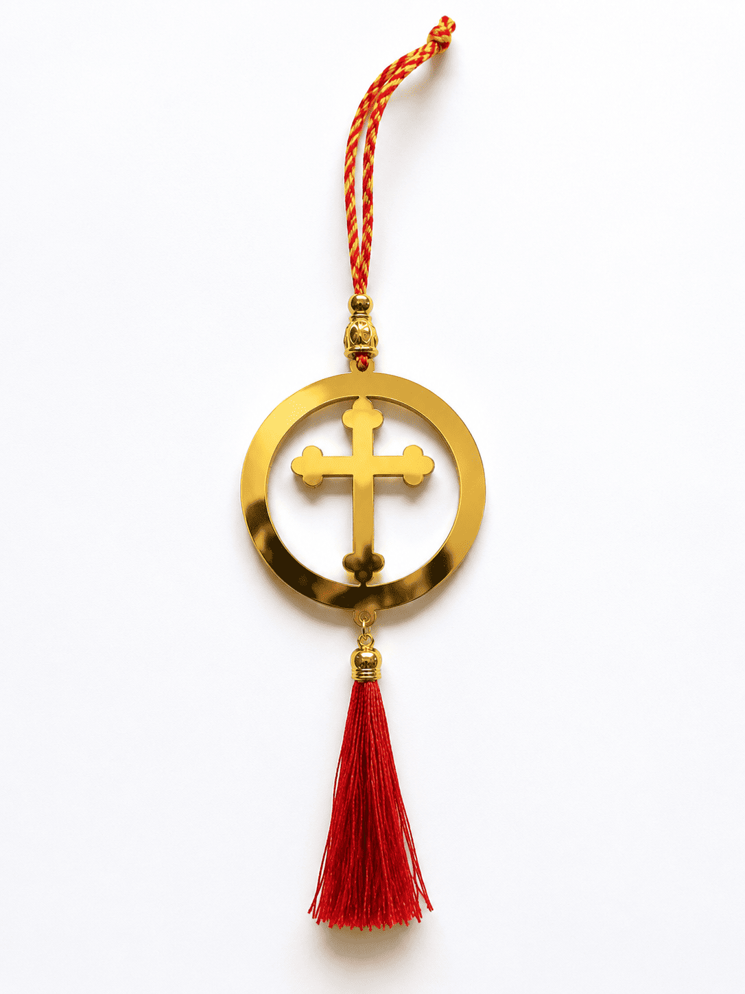 Acrylic Circle Car Hanging with Golden Cross