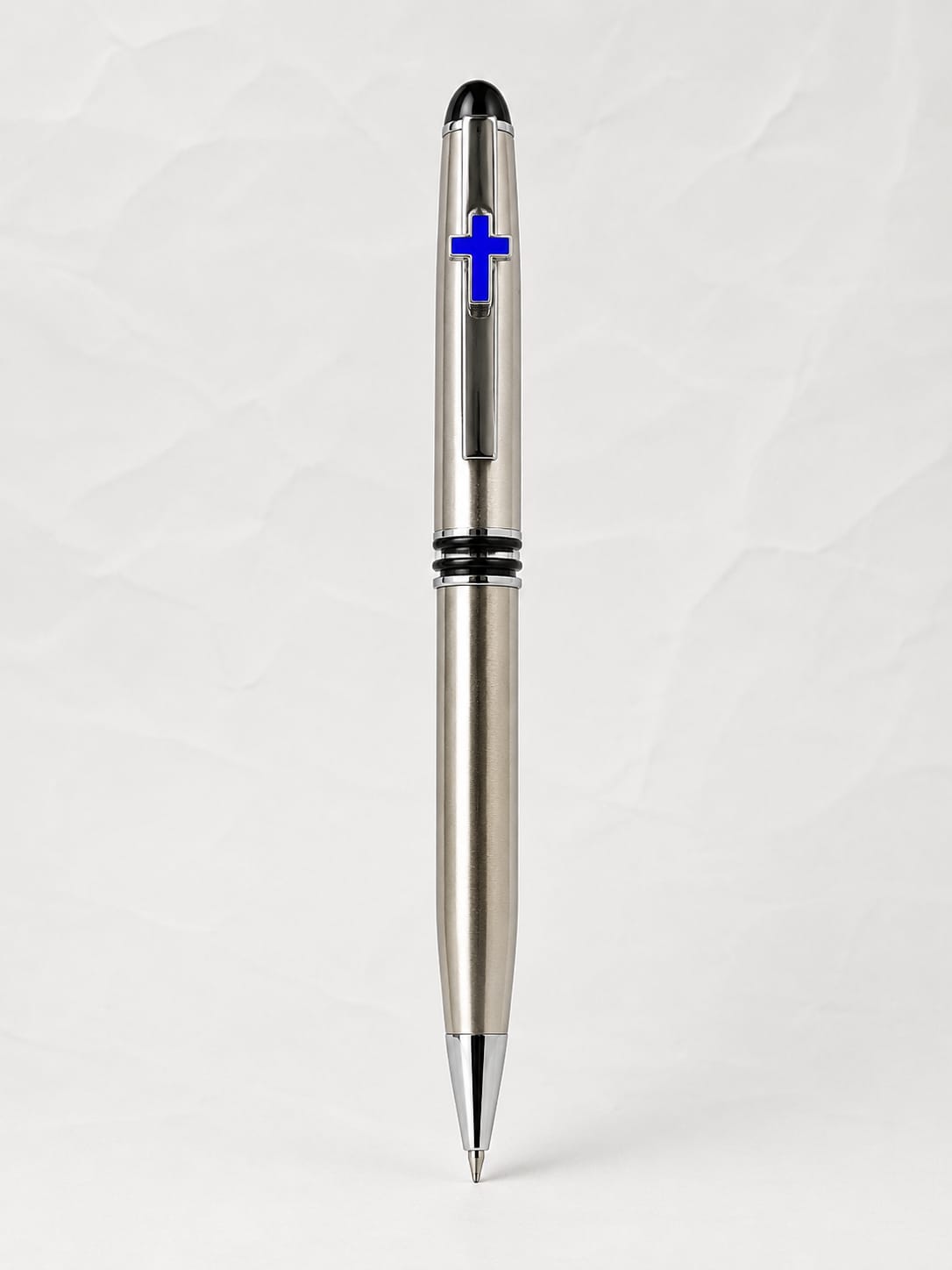 Premium Silver Stainless Steel Pen with Red & Blue Cross